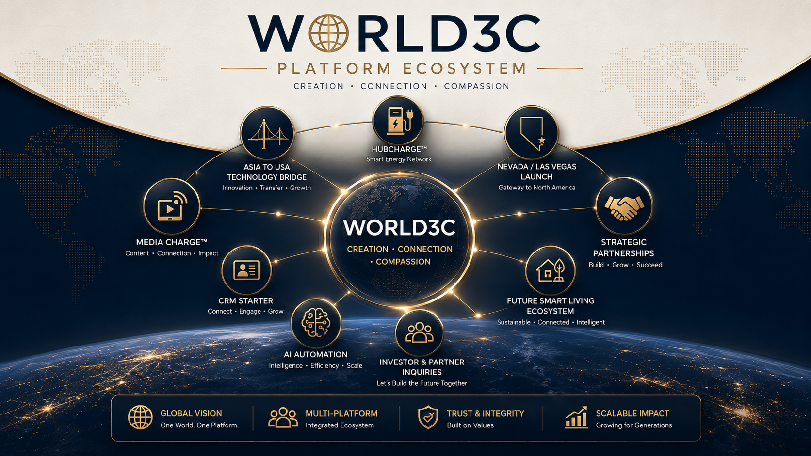 WORLD3C Platform Ecosystem Diagram Gold